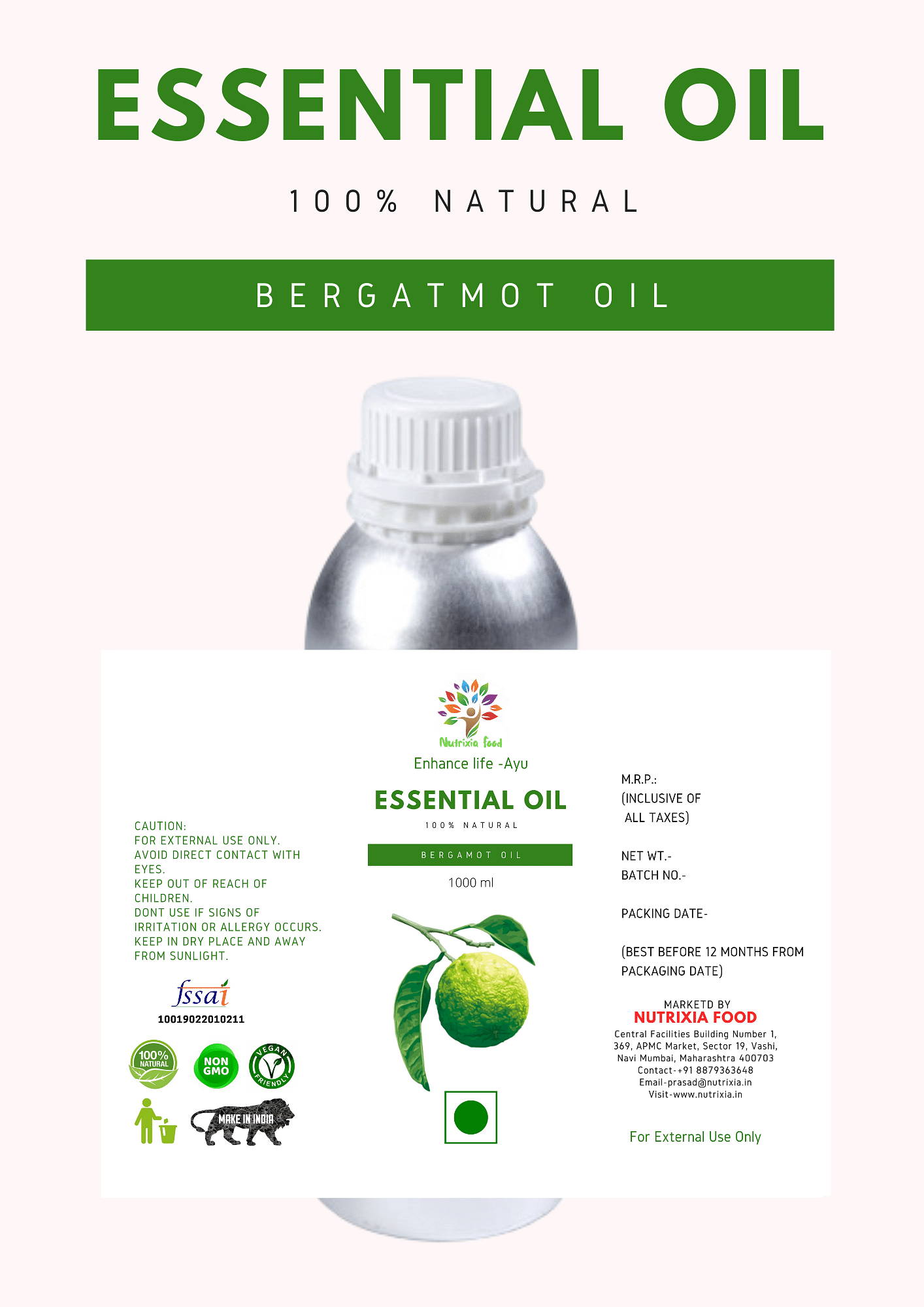Bergatmot Oil - 1 Liter -Nutrixia Food