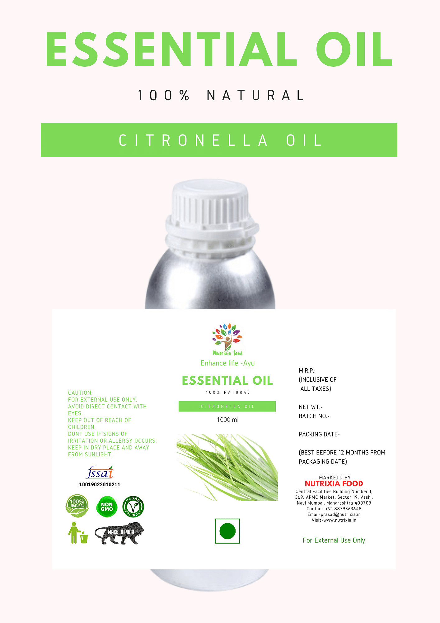 Citronella Oil - 1 Liter -Nutrixia Food