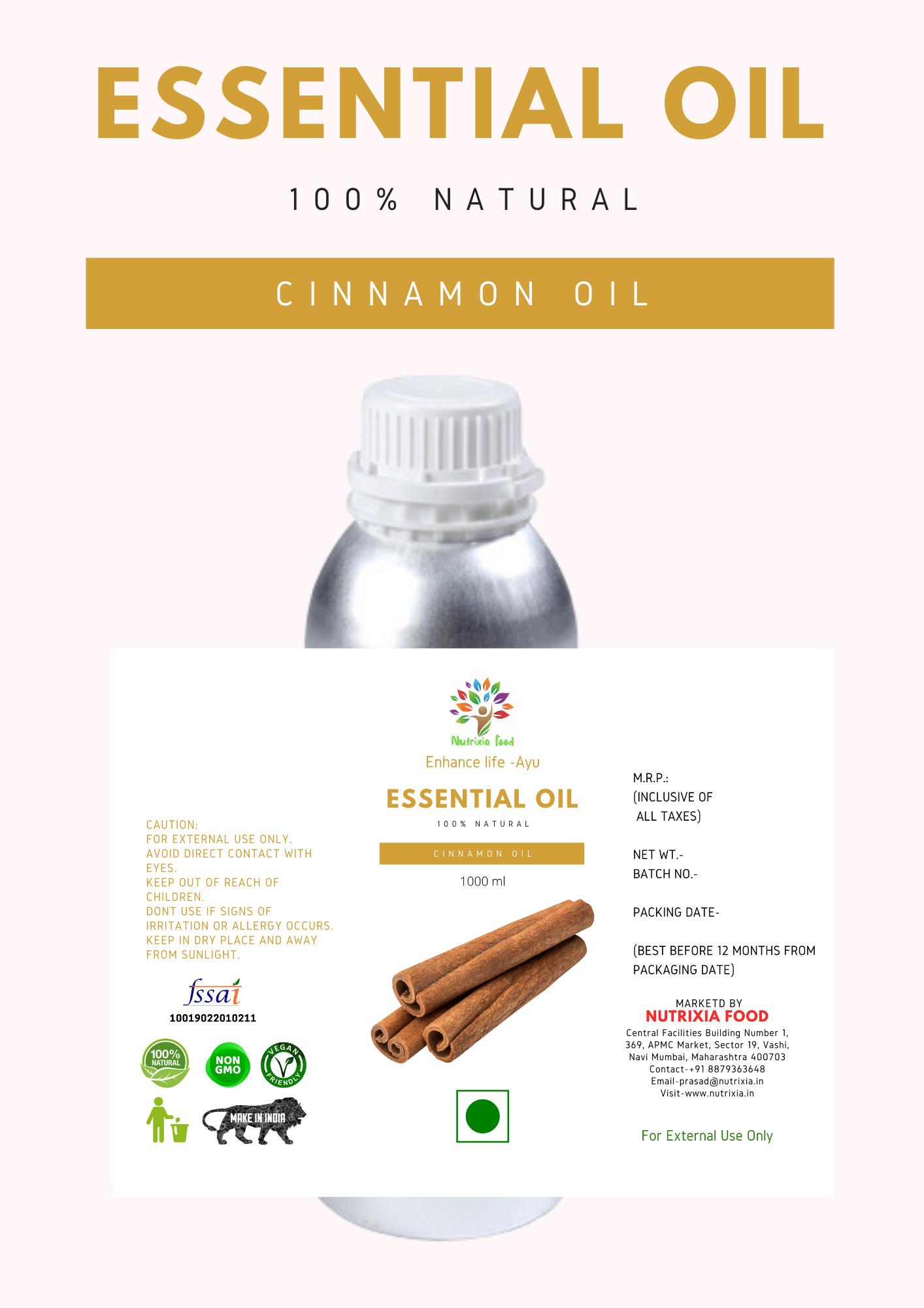 Cinnamon Oil - 1 Liter -Nutrixia Food