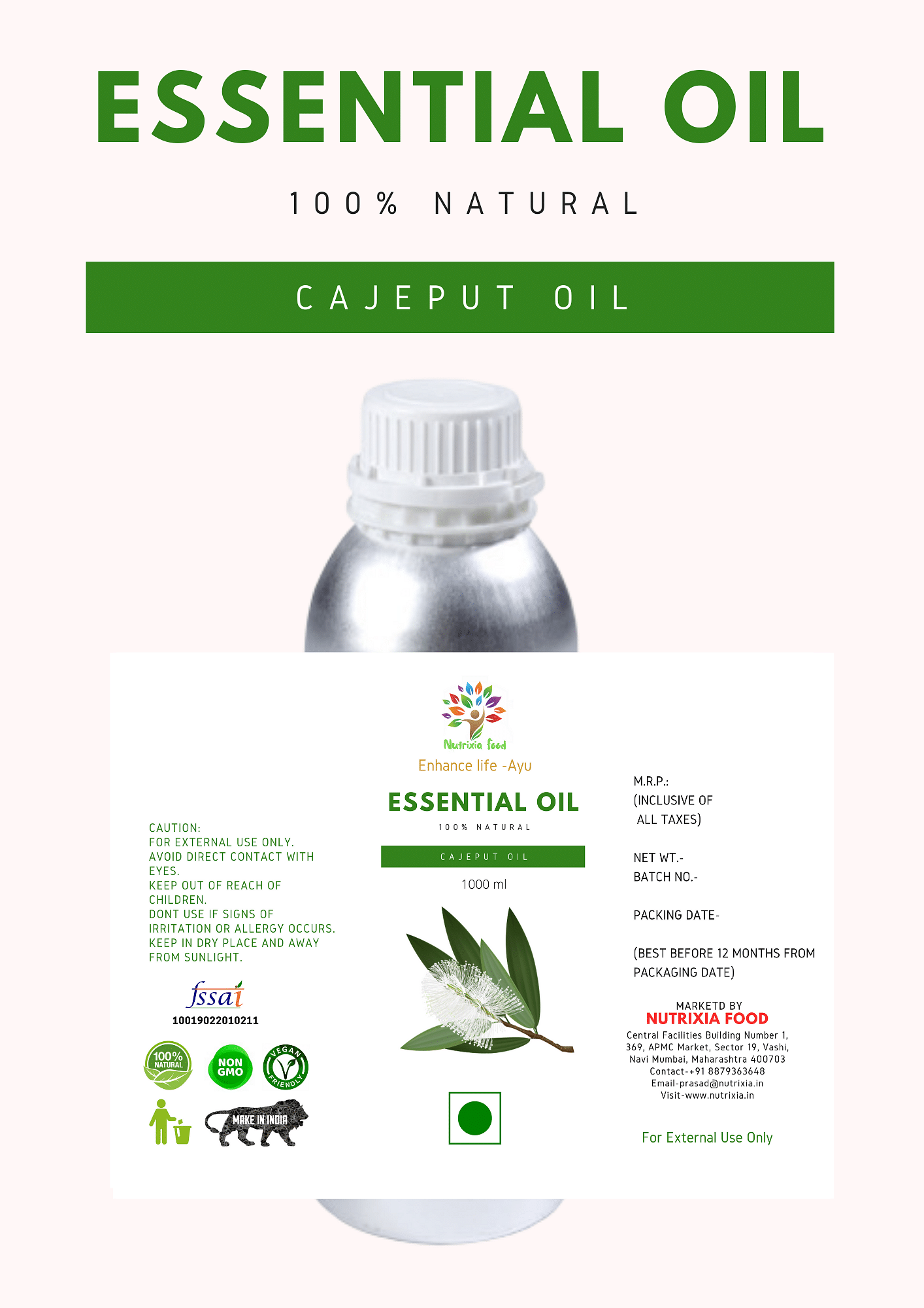 Cajeput Oil - 1 Liter -Nutrixia Food