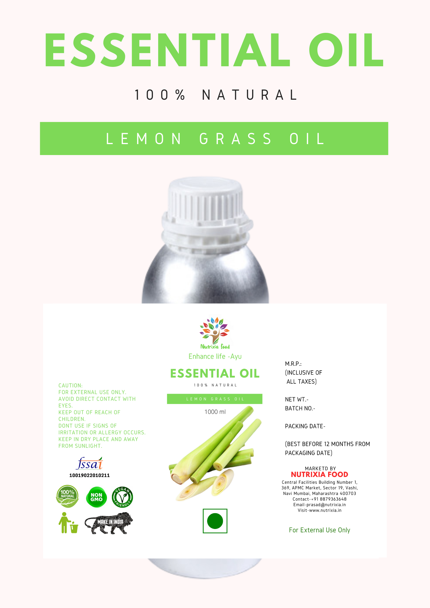 Lemon Grass Oil - 1 Liter -Nutrixia Food