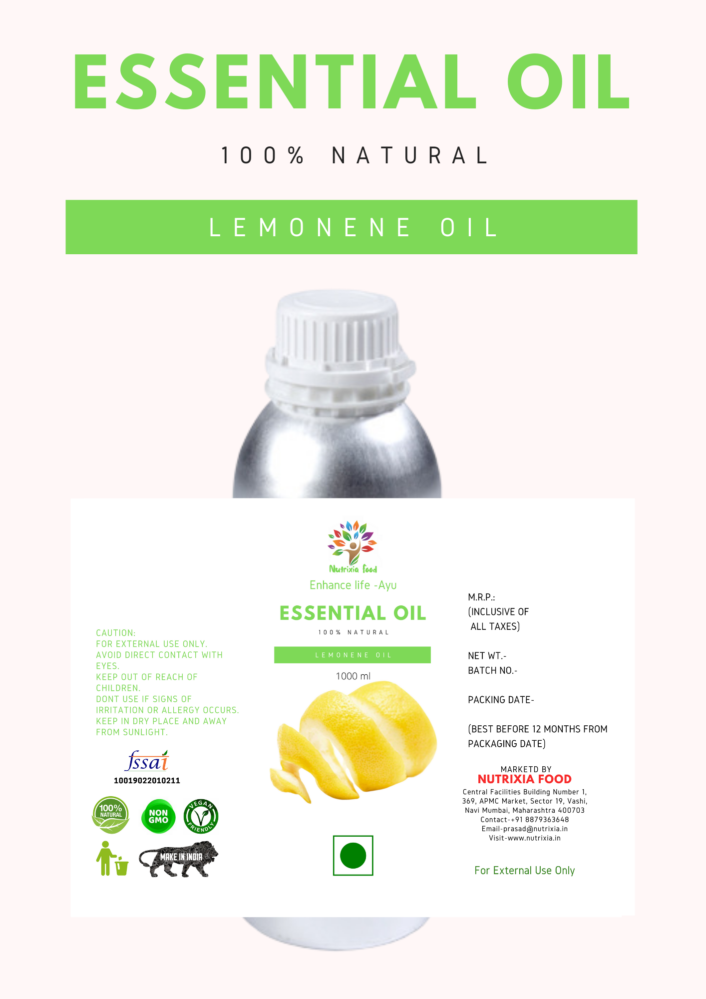 Lemonene Oil - 1 Liter -Nutrixia Food