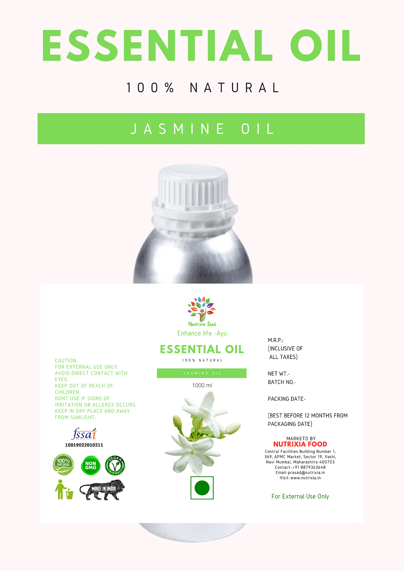 Jasmine Oil - 1 Liter -Nutrixia Food