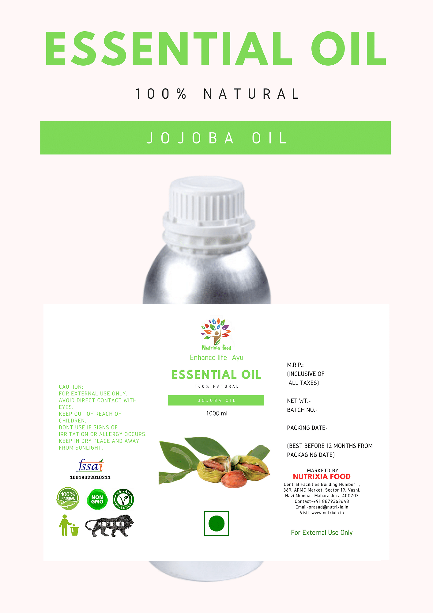 Jojoba Oil - 1 Liter -Nutrixia Food