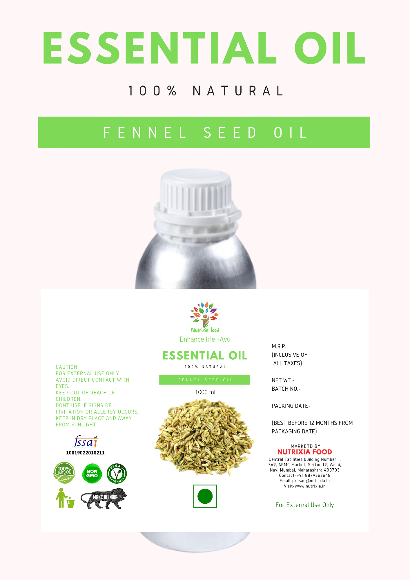 Fennel Seed Oil - 1 Liter -Nutrixia Food