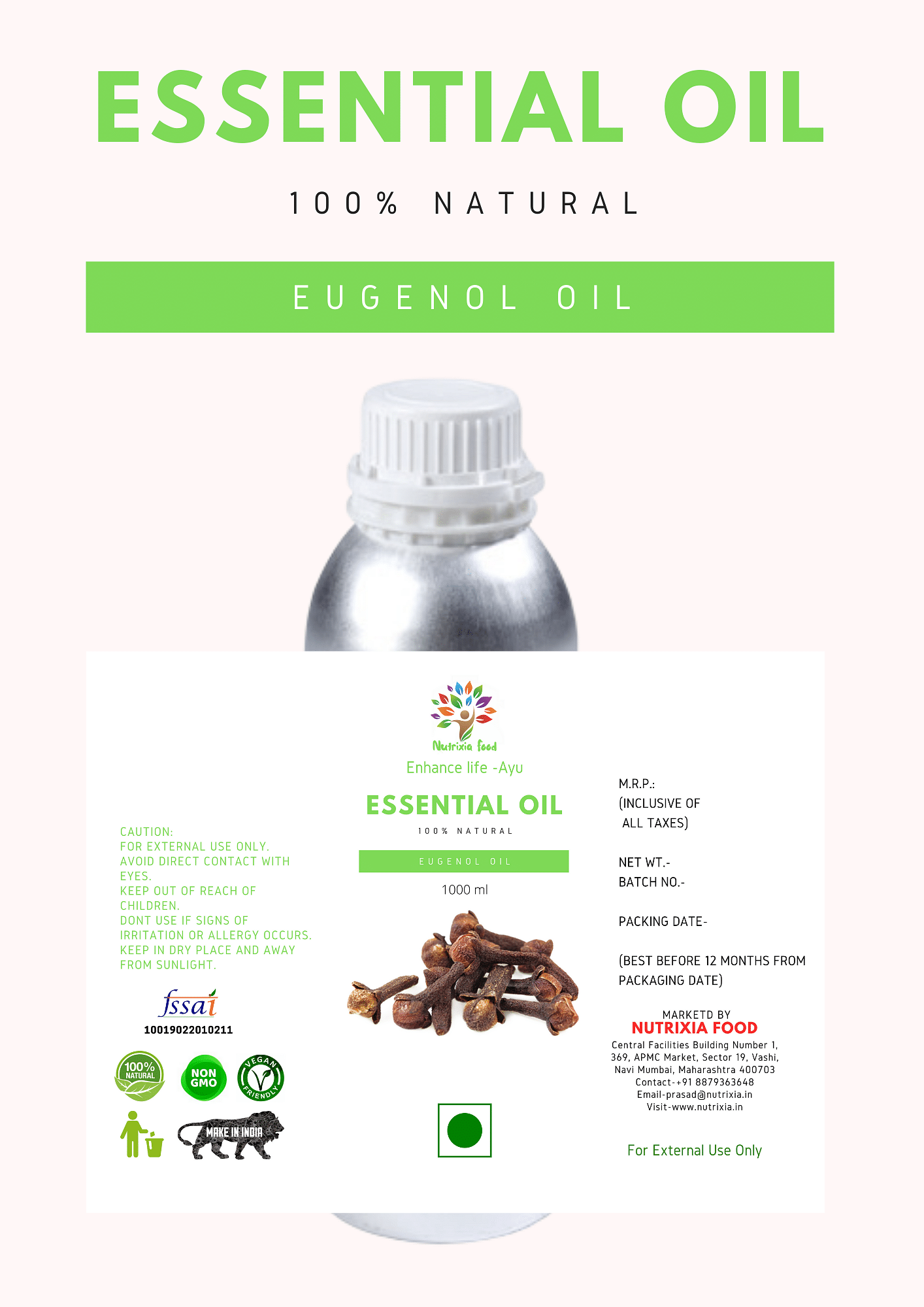 Eugenol Oil - 1 Liter -Nutrixia Food