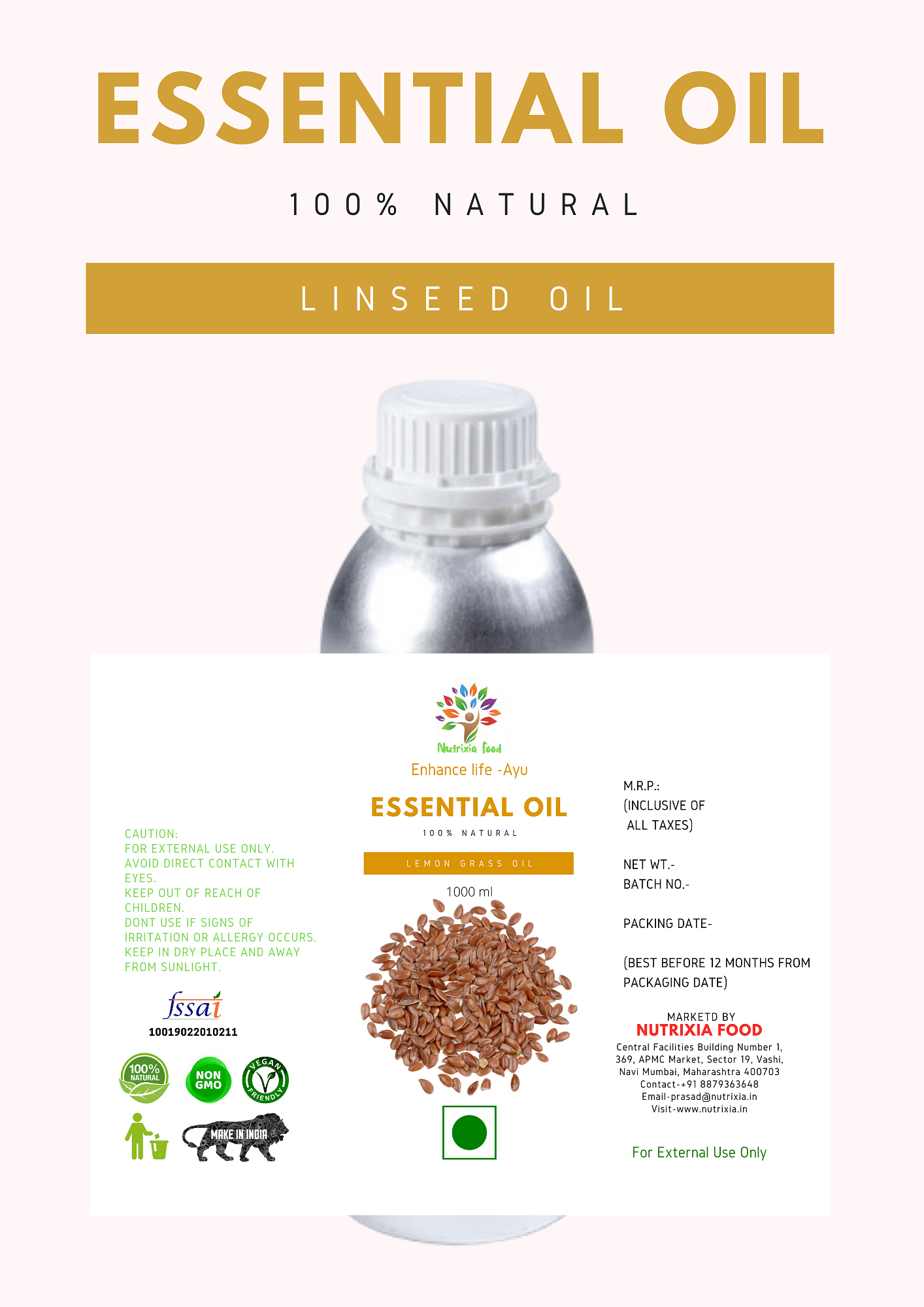 LINSEED OIL - 1 Liter -Nutrixia Food