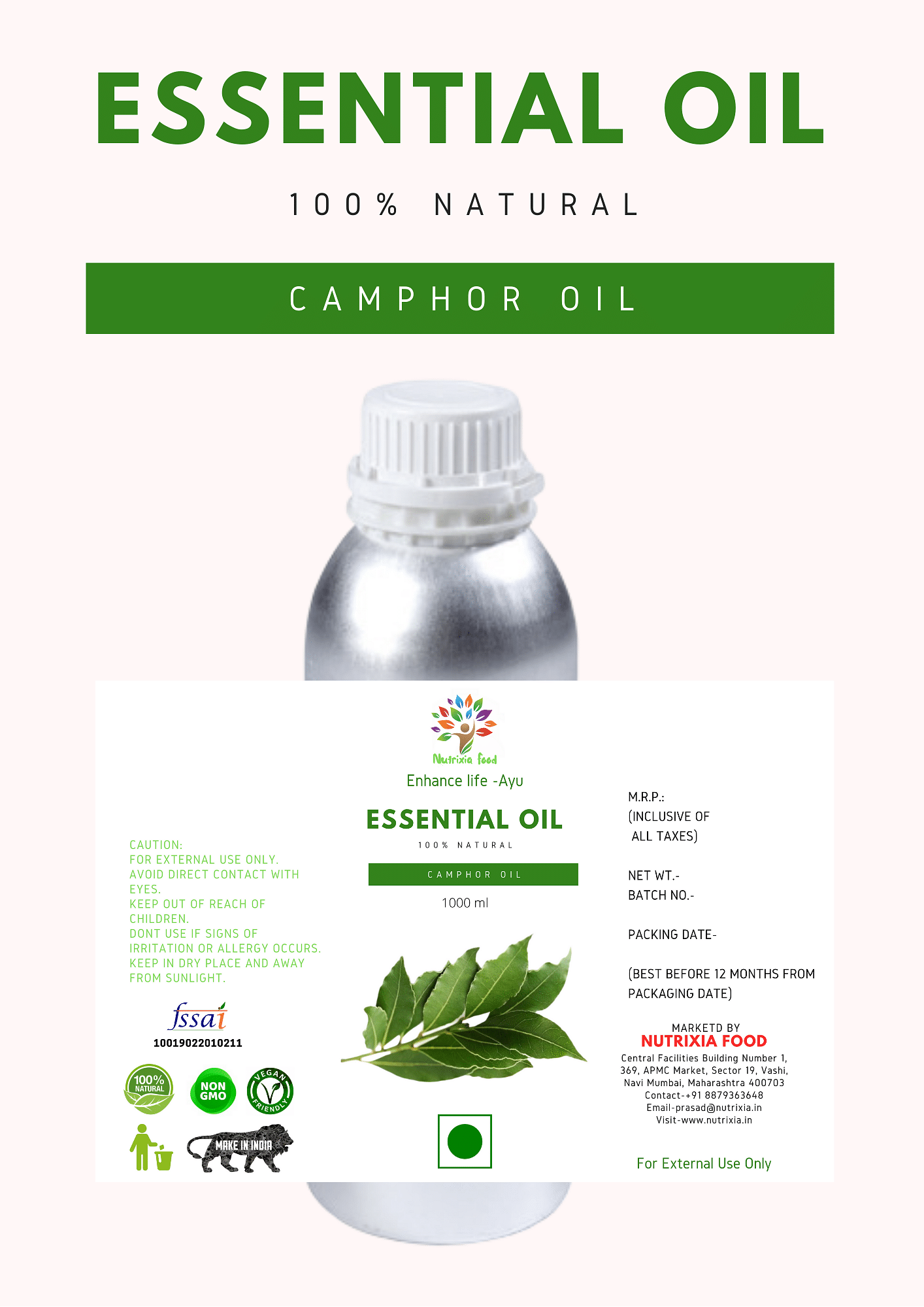 Camphor Oil - 1 Liter -Nutrixia Food