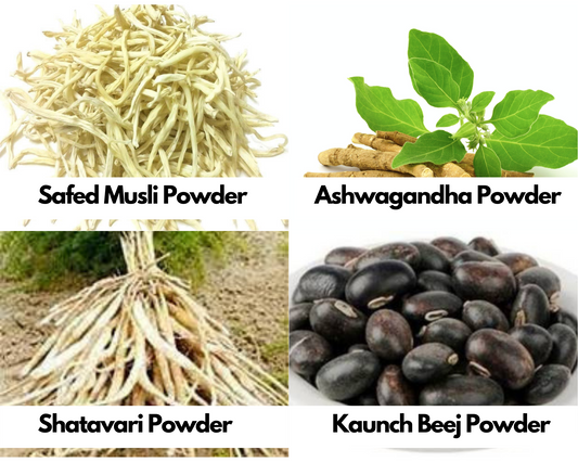 Shatavar, Safed Musli, Kaunch Beej and Ashwagandha Powder 100 Grm [25 Grm Each] - Nutrixia Food